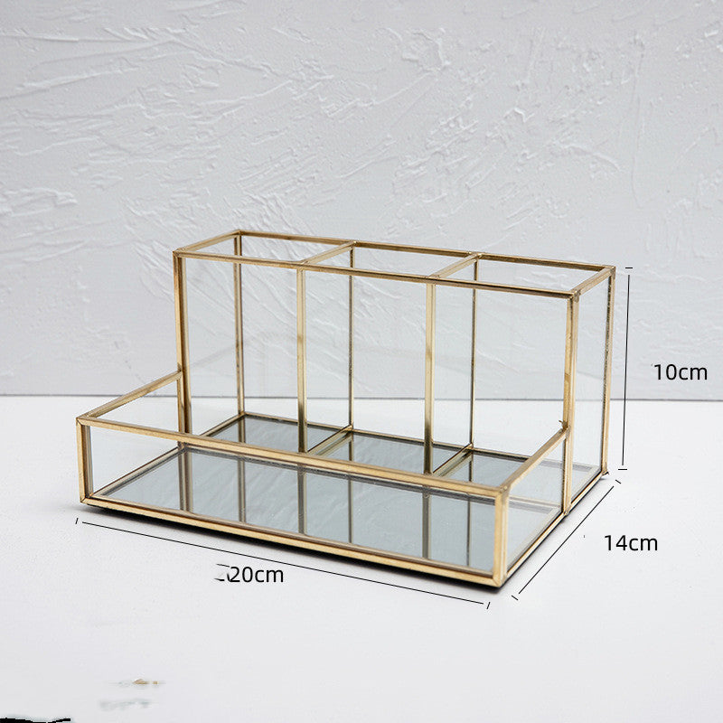 Glass Makeup Organizer Bathroom Cosmetic Organizer With Golden Glass Makeup Organizer Bathroom Cosmetic Organizer With Golden